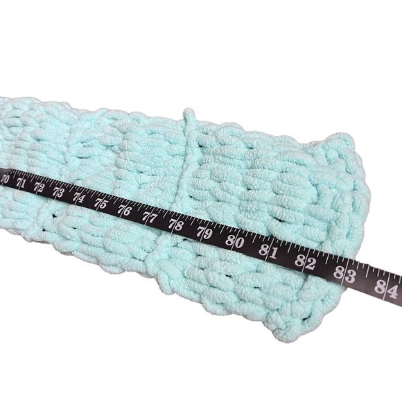 Mint Teal Chenille Yarn Crochet Scarf Soft Fluffy Long Handmade 6 x 83 Inches - Picture 6 of 7